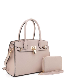 New Fashion Satchel with Padlock Deco and With Free Matching Wallet SM20093 BLUSH